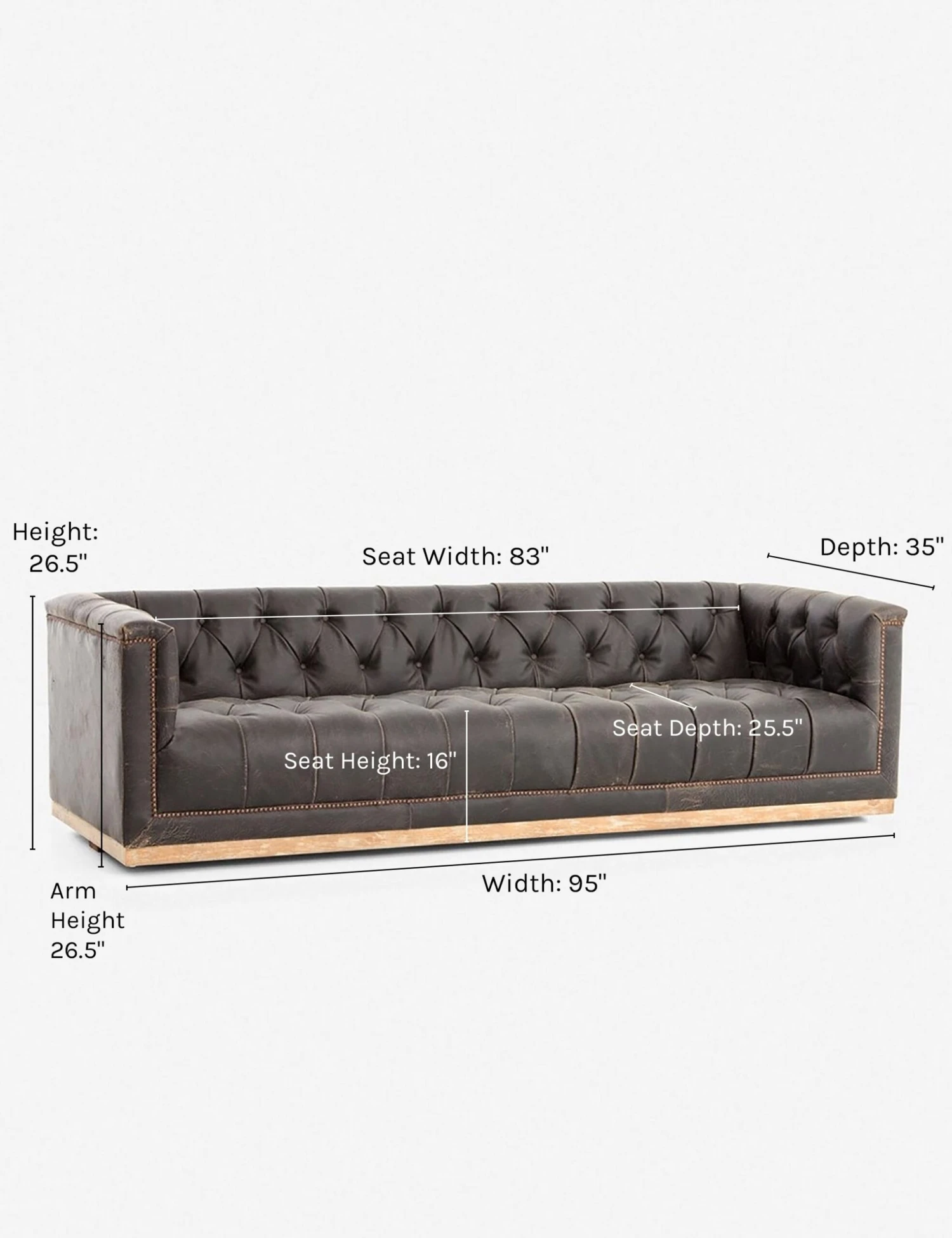 Afia Leather Sofa, Distressed Black - Image 8